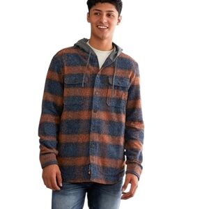 Men's  Flag & Anthem Hooded Flannel Shirt Sz Medium